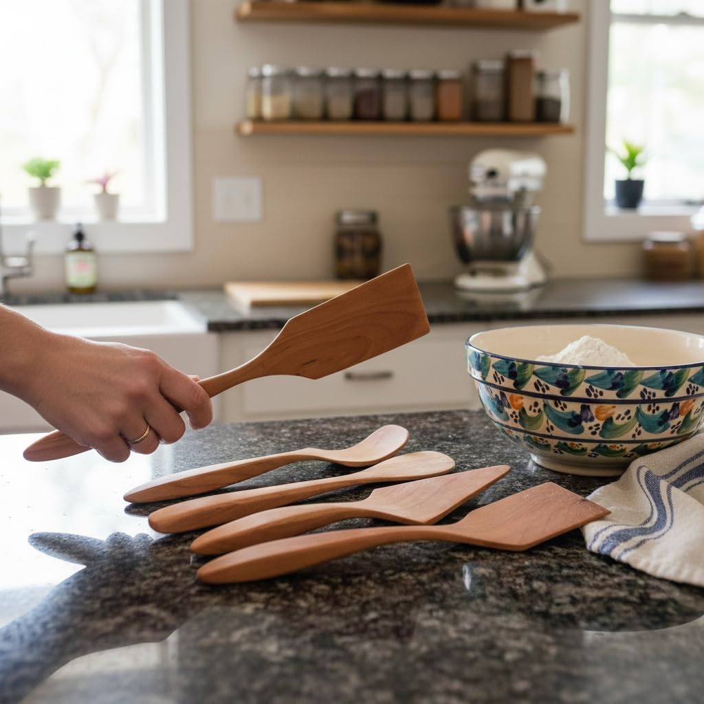 American Made Solid Cherry Wood Baking/Cooking Spatula Set, Set of 5