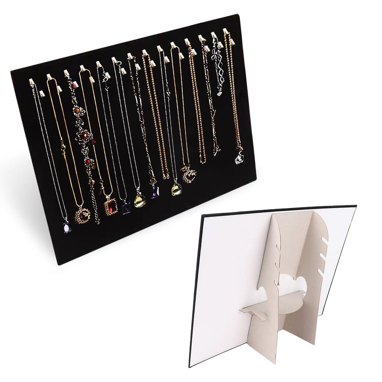 Yangwen Black Velvet Jewelry Stand With Metal Hooks - Space Saving Necklace & Jewelry Organizer Holder For Bracelets, Rings, Chains - Compact Jewelry Storage Display For Dresser, Vanity Or Closet