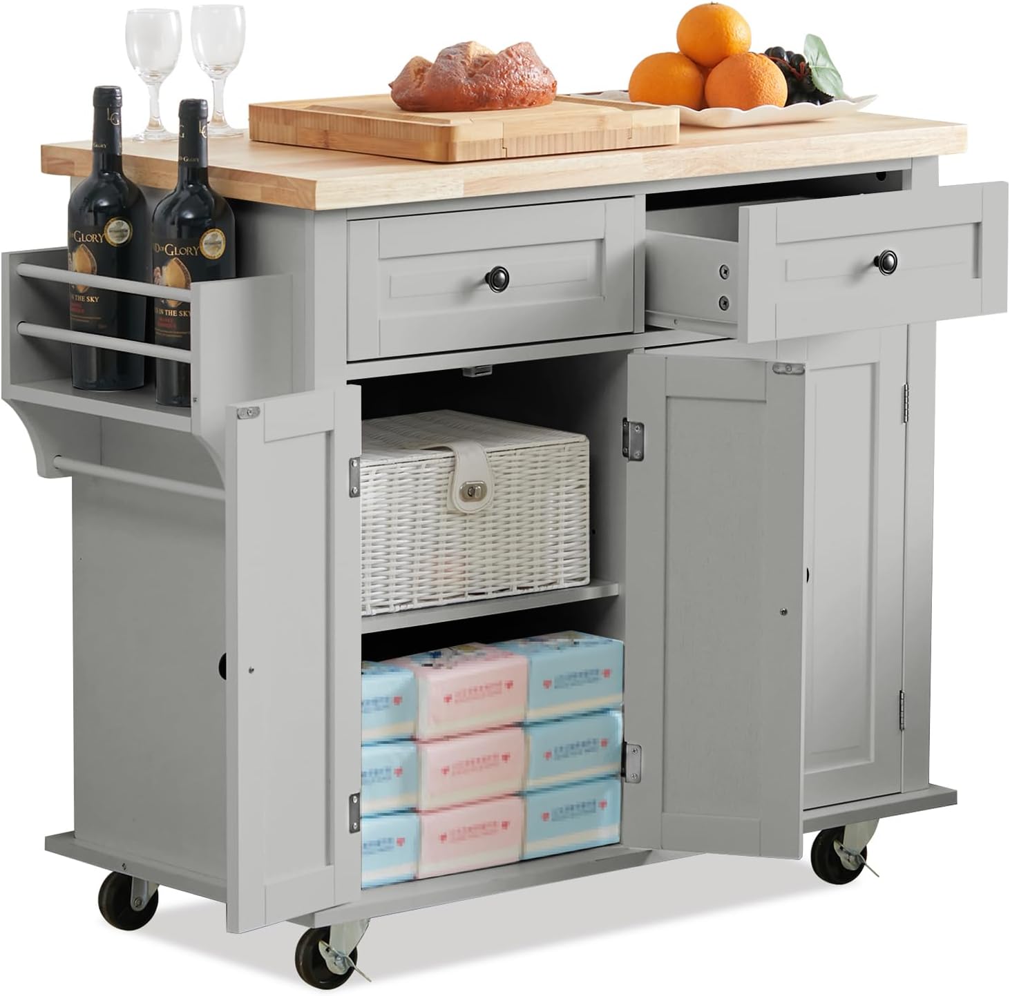 Warmiehomy Kitchen Island on Wheels Large Kitchen Trolleys with Storage