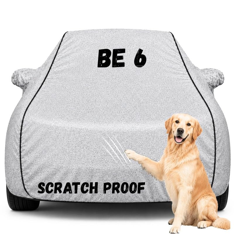 Image of Pure Fabric Silver 100% Waterproof BE 6 Car Cover | Polyester Car Body Cover for Rain & Sun | UV Protection, Dustproof, Scratch Resistant, Windproof, Heat Resistant, Custom Fit