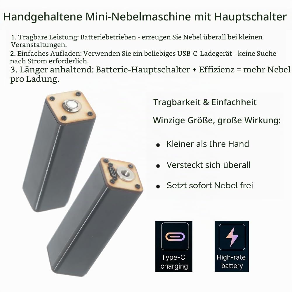 Mini-Nebelmaschine, Rauchmaschine für Veranstaltungen im Freien, DJ-Partys, Fotografie, Bühneneffekte, Halloween (schlanke Rückseite)