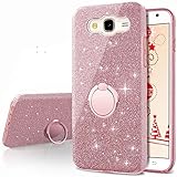 Galaxy J7 2015 Case,Silverback Girls Bling Glitter Sparkle Cute Phone Case With 360 Rotating Ring Stand, Soft TPU Outer Cover + Hard PC Inner Shell Skin for Samsung Galaxy J7 2015 -Rose Gold