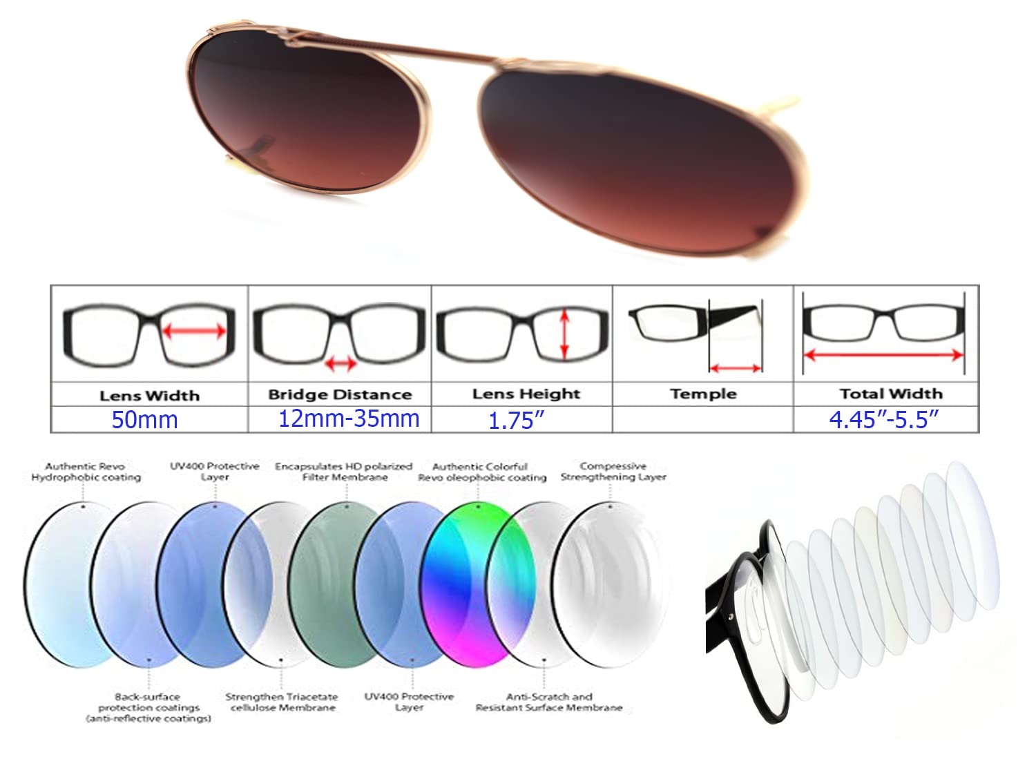 Color Viper Clip On, Flip Up, Adjustable Spring Clip on, Driving Lens, Lens very (F11E Large Size Round/Driving Lens Gold)