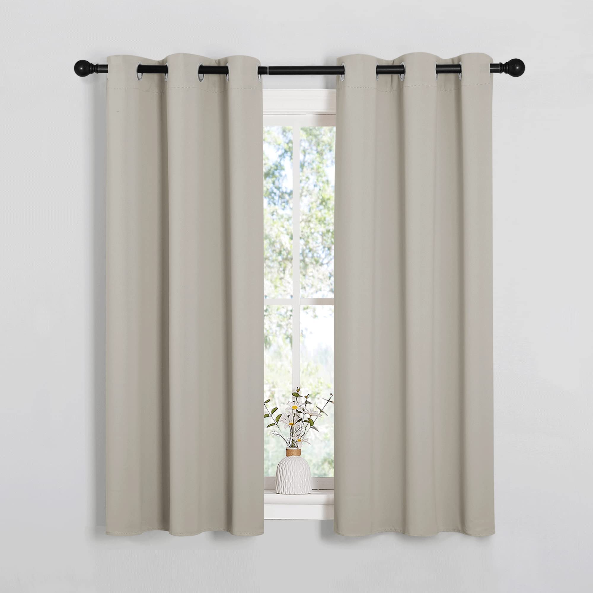 NICETOWN Room Darkening Draperies Window Curtain Panels, Thermal Insulated Grommet Room Darkening Curtains for Bedroom (Natural, 2 Panels, W34 x L54 -inch)