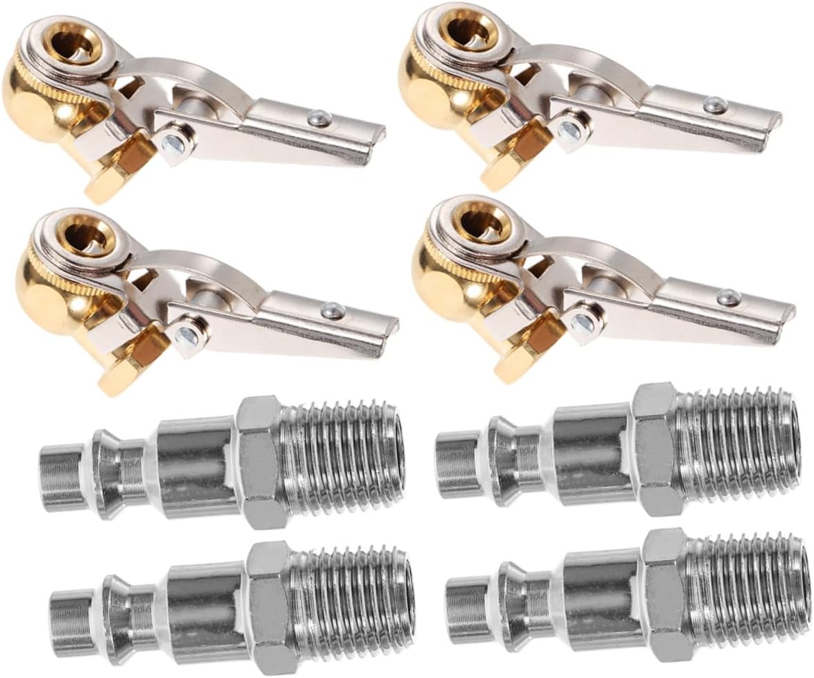 2 Sets Locking Tire Inflator Air Chuck 1/4" Npt Threaded Copper Clip-on Tire Pump Air Chuck Quick Connect Adapter