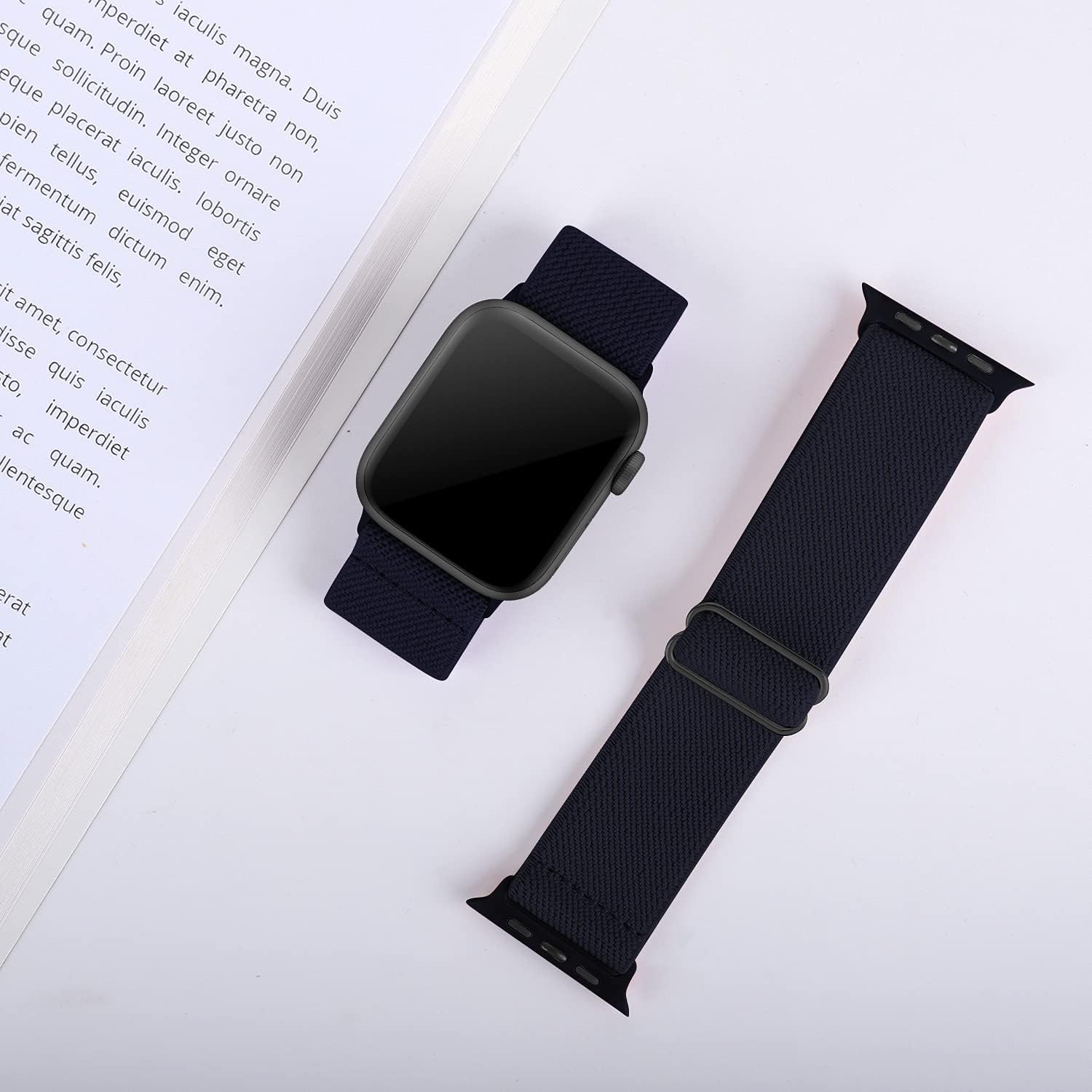 Acrbiutu Stretchy Solo Loop Nylon Bands Compatible with Apple Watch 38mm 40mm 42mm 44mm, Adjustable Braided Stretch Elastics Strap for iWatch Series 6/5/4/3/2/1 SE, Midnight Blue 38mm/40mm