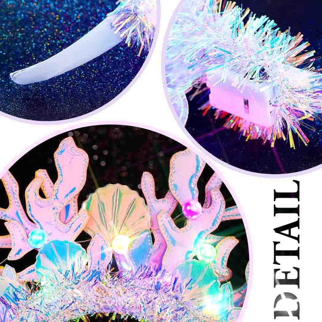 Zoestar Light Up Mermaid Headband Under the Sea Costume Headpiece Coral Hair Accessories for Women - Image 6