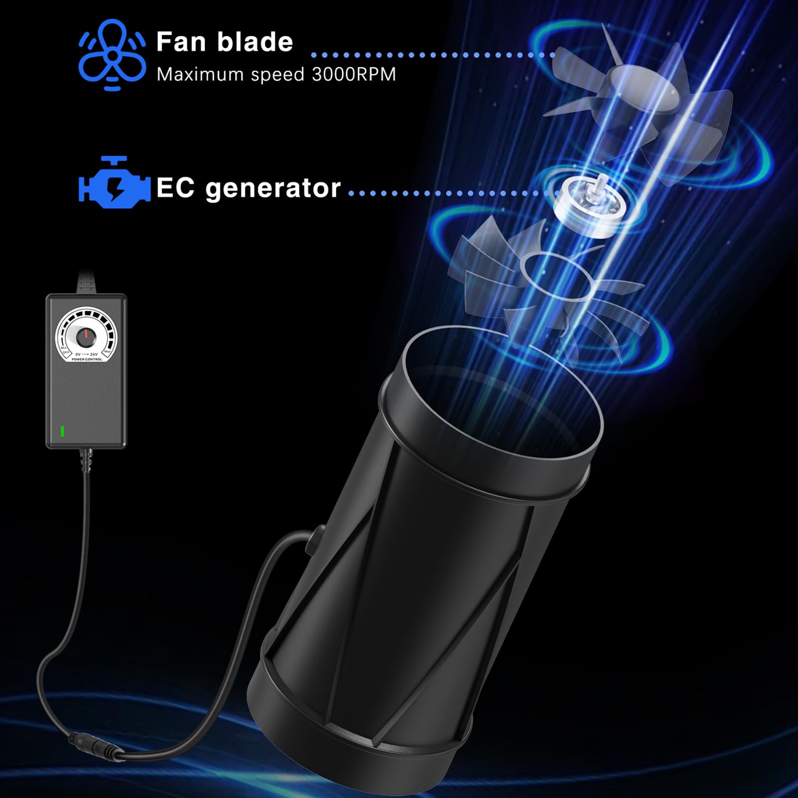 Ventilateur tubulaire 150 mm, 587 m³/h, réglable, extracteur de fumée pour circulation de l'air dans le jardin d'hiver, la cave, l'atelier et la tente de culture, ventilateur d'extraction avec réglage