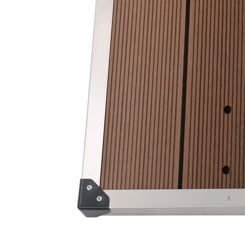 Ducha de jardín con base marrón de acero inoxidable de 225 cm de altura, placa de suelo WPC para piscina y piscina, ducha exterior con ducha de cabeza, ducha de mano y grifo de lavado de pies