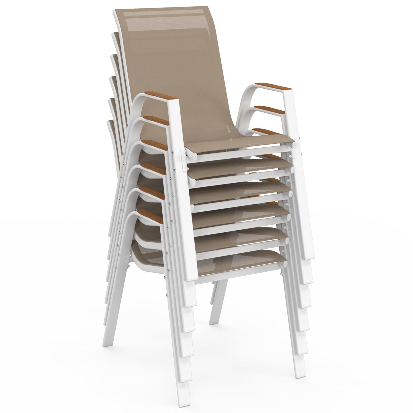 IDMarket - Salon de Jardin NOUMEA Table 240 cm Plateau Verre trempé Effet Bois et 10 chaises empilables Blanc et Bois