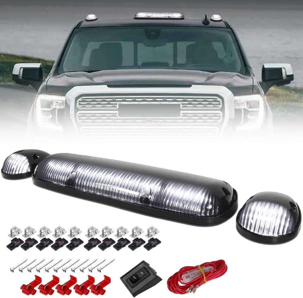 3 PCS Smoked Lens LED Cab Lights for Silverado/Sierra 1500 1500HD 2500 2500HD 3500 2002-2007 Truck, White 30 LED Roof Running Top Lights for Chevy 2500HD, White
