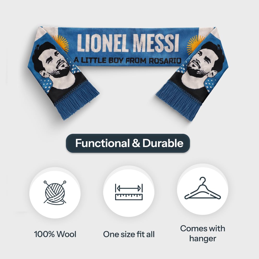 TACKLE FROM BEHIND Messi World Cup Knitted Football Scarf, Argentina, 100% Wool, 48" x 7", Soft and Warm, Gift for Football Fans 3