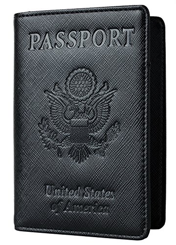 Toughergun Leather Passport Holder Wallet Cover Case RFID Blocking Travel Wallet (crosshatch black)