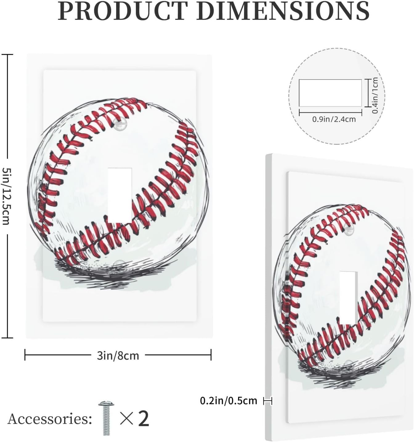 Baseball Themed Single Toggle Switch Plate Cover, PC Material Sports Fan Electrical Wall Plate, Athletic Home Decor for Living Room, Bedroom image 3