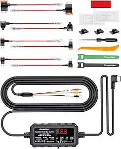 Range Tour Dash Cam Hardwire Kit USB-C with LED Screen, 12V-30V to 5V 3A 4m/13.12ft Hardwire Kit Adjustable Low Voltage Protection 24H Parking Monitoring Hardwire Power Cable with 8 Fuse Adapter