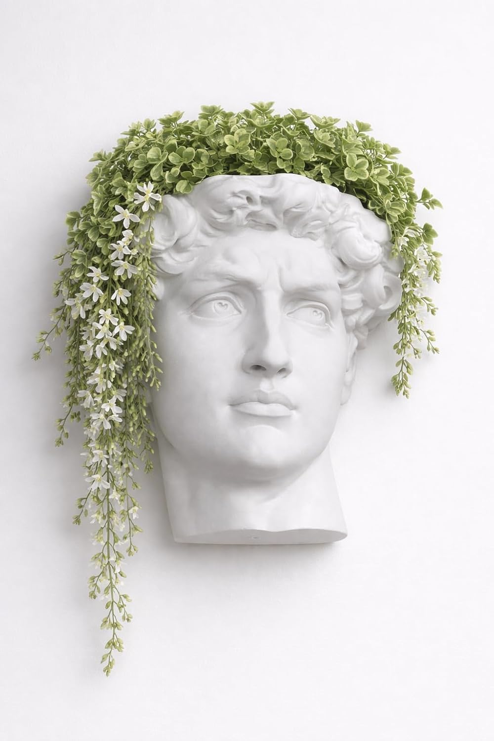 Statue of David Wall Planter Bust, Modern Face Vase for Succulents, Cacti, Air Plant and Vines - Living Room, Office, Bedroom, or Bathroom Wall Decor (Pure White, Larger 9" Height)