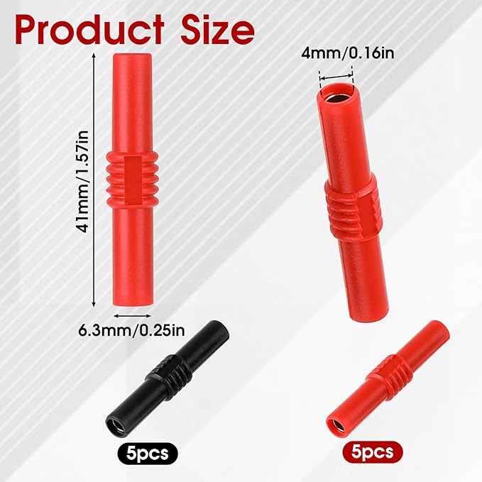 Adaptador Conector Banana 4mm Hembra a Hembra 10 Piezas Rojo Negro miniatura 3