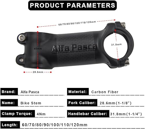 Miniatura 8 de Alfa Pasca Carbono carretera bicicleta vástago MTB carbono vástago fibra de carbono carretera bicicleta vástago fibra de carbono+aleación de