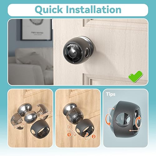 Miniatura 3 de SAFELON 4 fundas transparentes para pomos de puerta de seguridad para niños pequeños, cerraduras de puerta a prueba de niños, fáciles de instalar