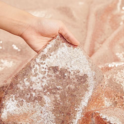 Image of B-COOL Rose Gold Sequin Tablecloth Sparkly Wedding Table Cloths Shiny 50x80 Inch Shimmer Overlay for Valentine's Day Party Baby Shower Reception