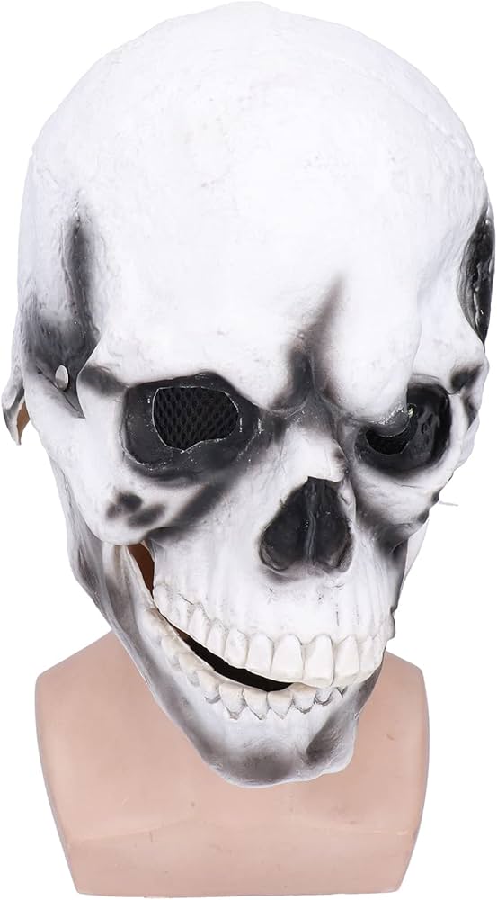 フルヘッドスカルマスク、コスプレのための大人のための輝く目でリアルなハロウィーンのスカルヘルメットのような通気性(白い)