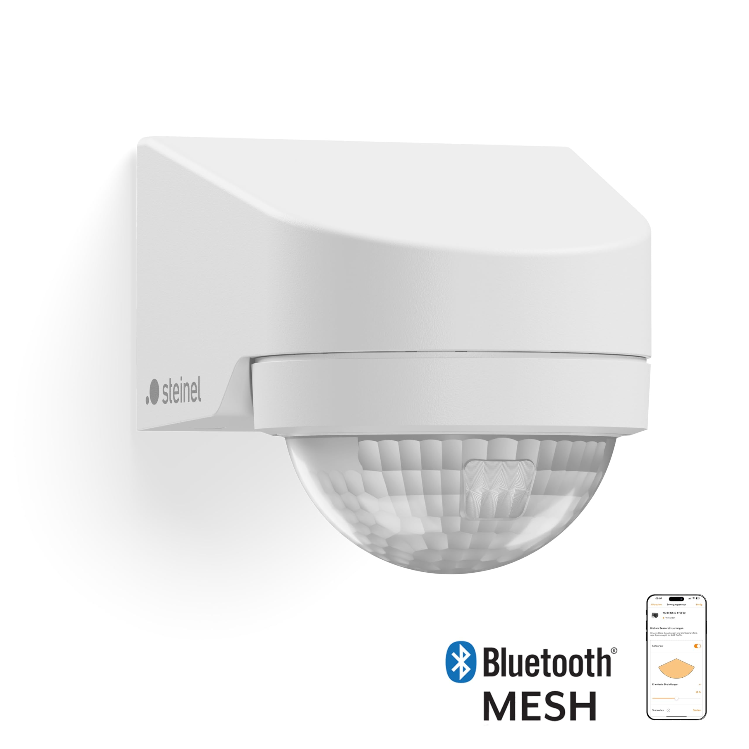 Steinel Czujnik ruchu MD IR N130 biały | czujnik ruchu na podczerwień z zasięgiem 130° | Opatentowana technologia Eagle Eye | Sterowanie przez Bluetooth i aplikację