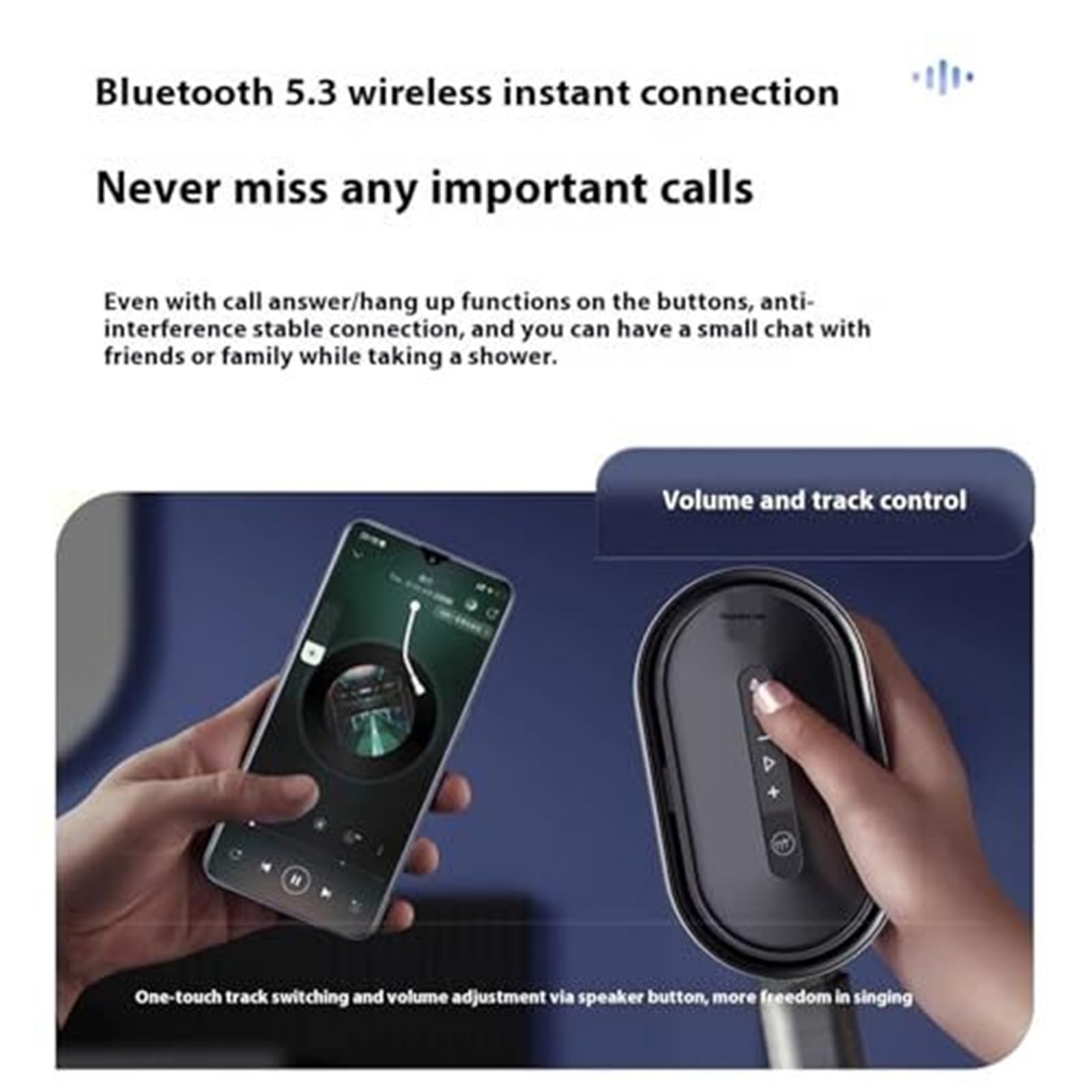 Głośnik prysznicowy Bluetooth z wodoodpornym mikrofonem i głowicą prysznicową LED - System karaoke zmieniający kolor, odłączana wysokociśnieniowa głowica prysznicowa z długim czasem