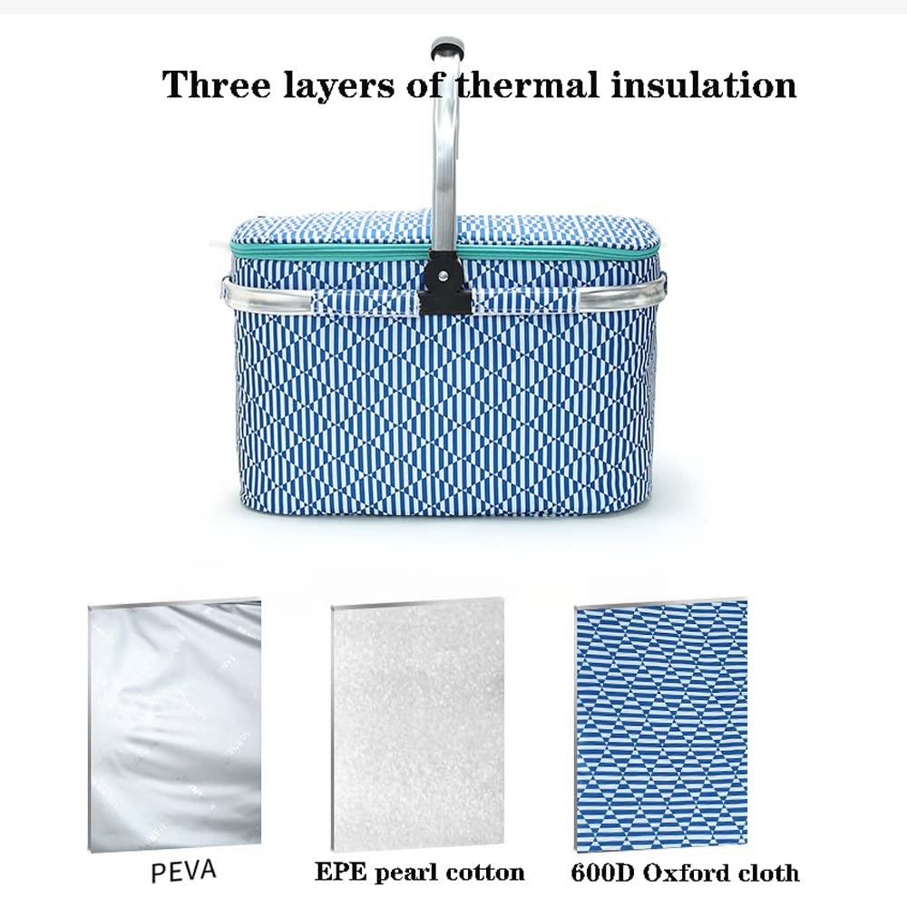 Picknickkorb 25L,Thermo Einkaufskorb Kühltasche faltbar,einkaufskorb mit Deckel，Isolierter Korb,Outdoor Kühlbox für unterwegs,Kühltasche für den Außenbereich, Rot, 43*25*27cm 25L