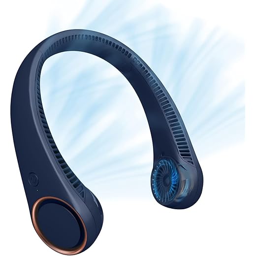 Crowd Clicks Bladeless Portable Hands Free Neck Fan, 3 Speeds Adjustment,78 Air Outlet, Headphone Design, Rechargeable, USB Powered Neck Fan for Outdoor/Indoor - Blue