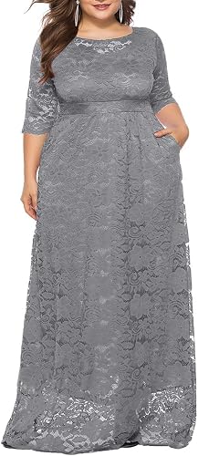 Eternatastic Women's Floral Lace 2/3 Sleeves Maxi Dress Plus Size Evening Party Dresses