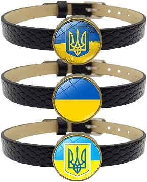 Leather Ukrainian Flag Bracelet, 3pcs Support Ukrainian Stand with Ukraine Bracelet Wristband Bangle for Men Women