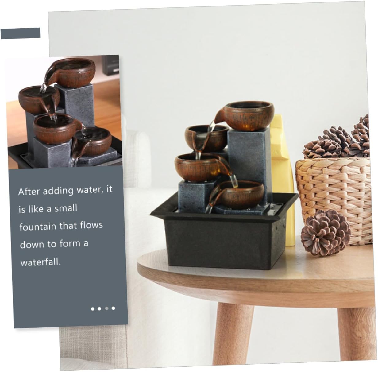 Delicate Desktop Fountain Adornment Flowing Water Landscape for Home Office Decoration Peaceful Meditation Water Feature Led Lights Compatible Elegant Tabletop Design