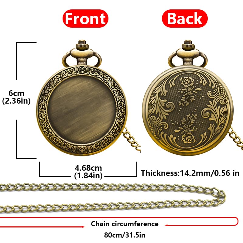 Reloj de Bolsillo Cuarzo con Cadena Fina y Textura Creativa Bronce Vintage, Accesorio Moda, Regalo Unisex for Estudiantes(Bronze 3pc)