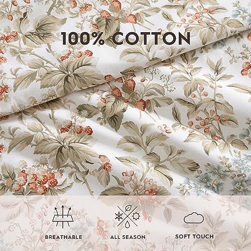 Image of Laura Ashley - Queen Comforter Set, Reversible Cotton Bedding with Matching Shams, Floral Home Decor with Plaid Reverse (Bramble Floral Beige, Queen)