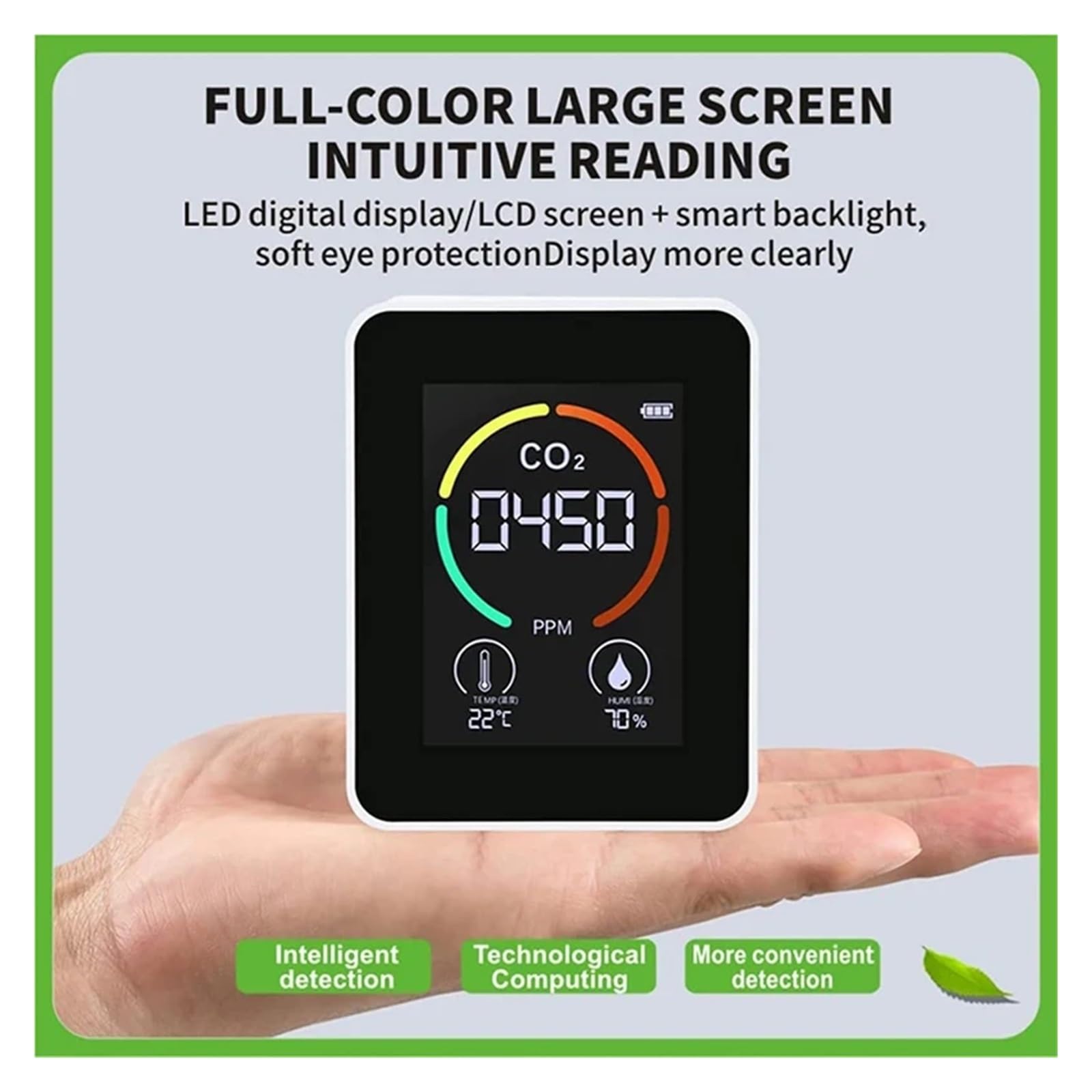Misuratore Di Temperatura E Umidità Monitor Della Qualità Aria Rilevatore CO2 Digitale Inquinamento Atmosferico 3 In 1 Anidride Carbonica Rilevamento Rapido Preciso(White)