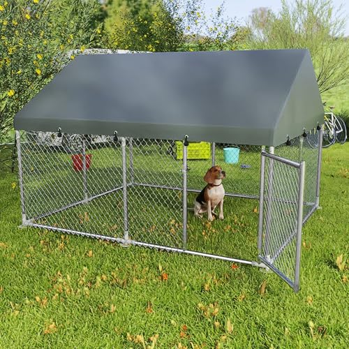 FIVMEN Outdoor Hundezwinger 250x200x165 cm Groß Hundekäfig Hundehütte Hundehaus Verzinkter Stahl mit Sonnenschutz Dach und Abschließbarer Tür Hundezaun Hundeauslauf Draußen