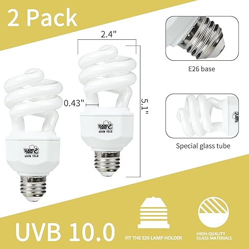 Miniatura 9 de LUCKY HERP Paquete de 2 luces UVA UVB para reptiles, 23 W 10.0 UVB para reptiles del desierto, lámpara fluorescente compacta de terrario, bombilla