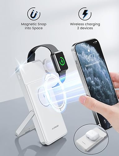 Miniatura 2 de Marnana Banco de energía inalámbrico magnético con cargador de Apple Watch, cargador portátil de carga rápida de 10000 mAh con soporte plegable para