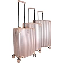 Bordlite 3 Piece Suitcase Set 20", 24", 28" Lightweight ABS Hard Shell Luggage   Cabin & Checked Travel Cases with Spinner Wheels & Combination Locks   Rose Gold