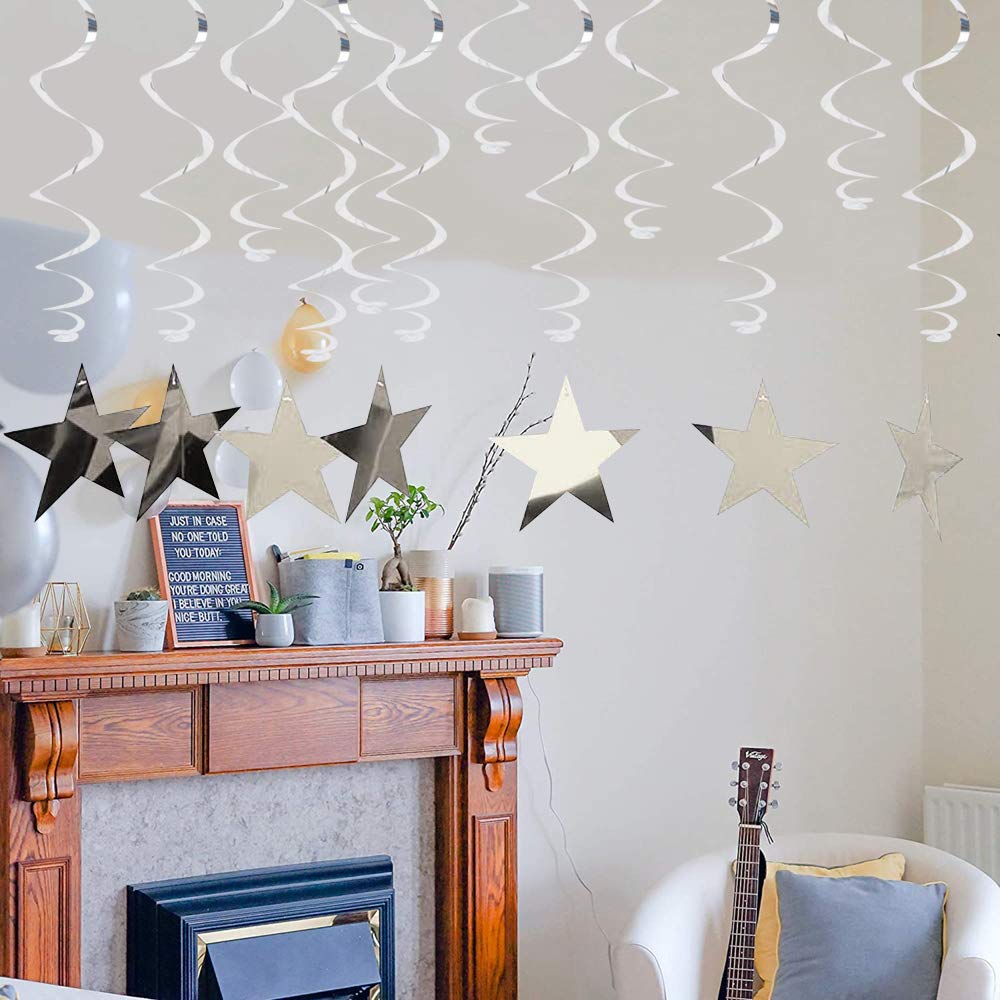 Silver Star Party Decorations - 15 Swirls -5