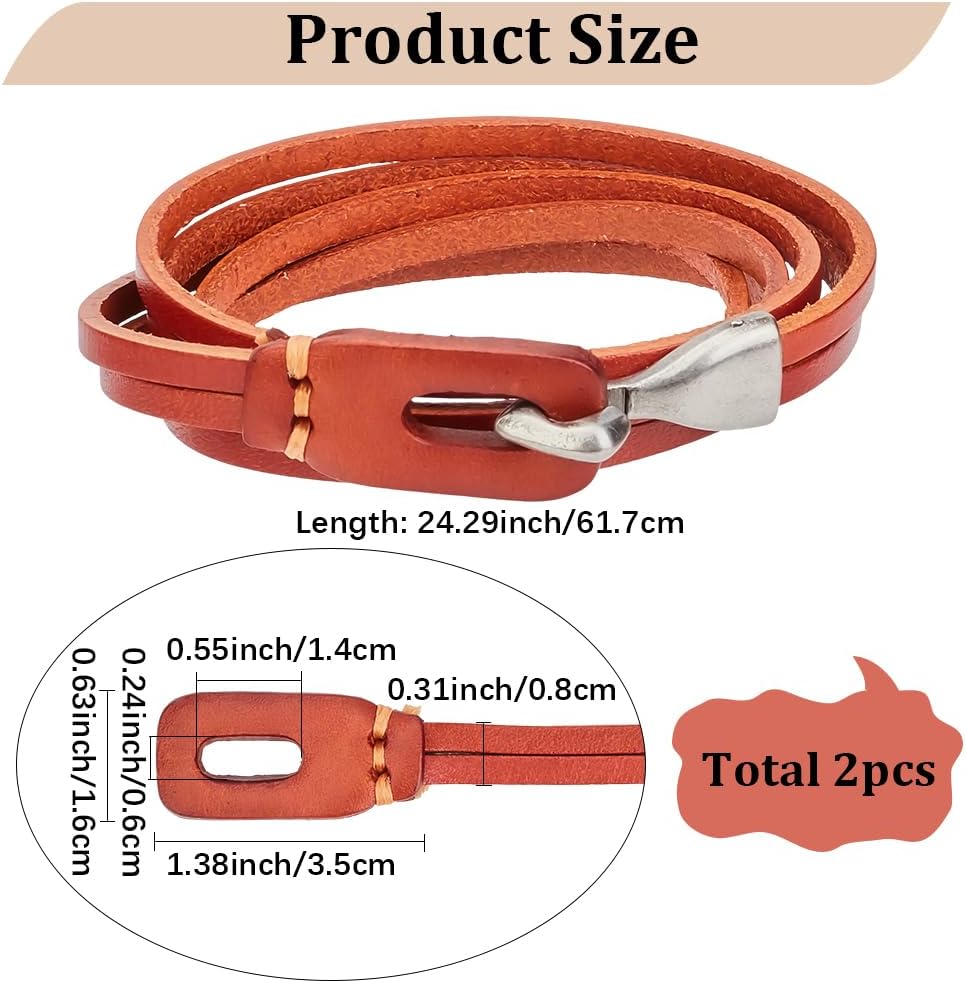 GORGECRAFT 2Pcs Cowhide Womens Dark Red Leather Wrap Bracelet Stackable Multi-Layer Around Circle Genuine Leather Boho Vintage Punk 8mm Wristlet Cuff Long Strap Bracelets for Men Handmade Jewelry