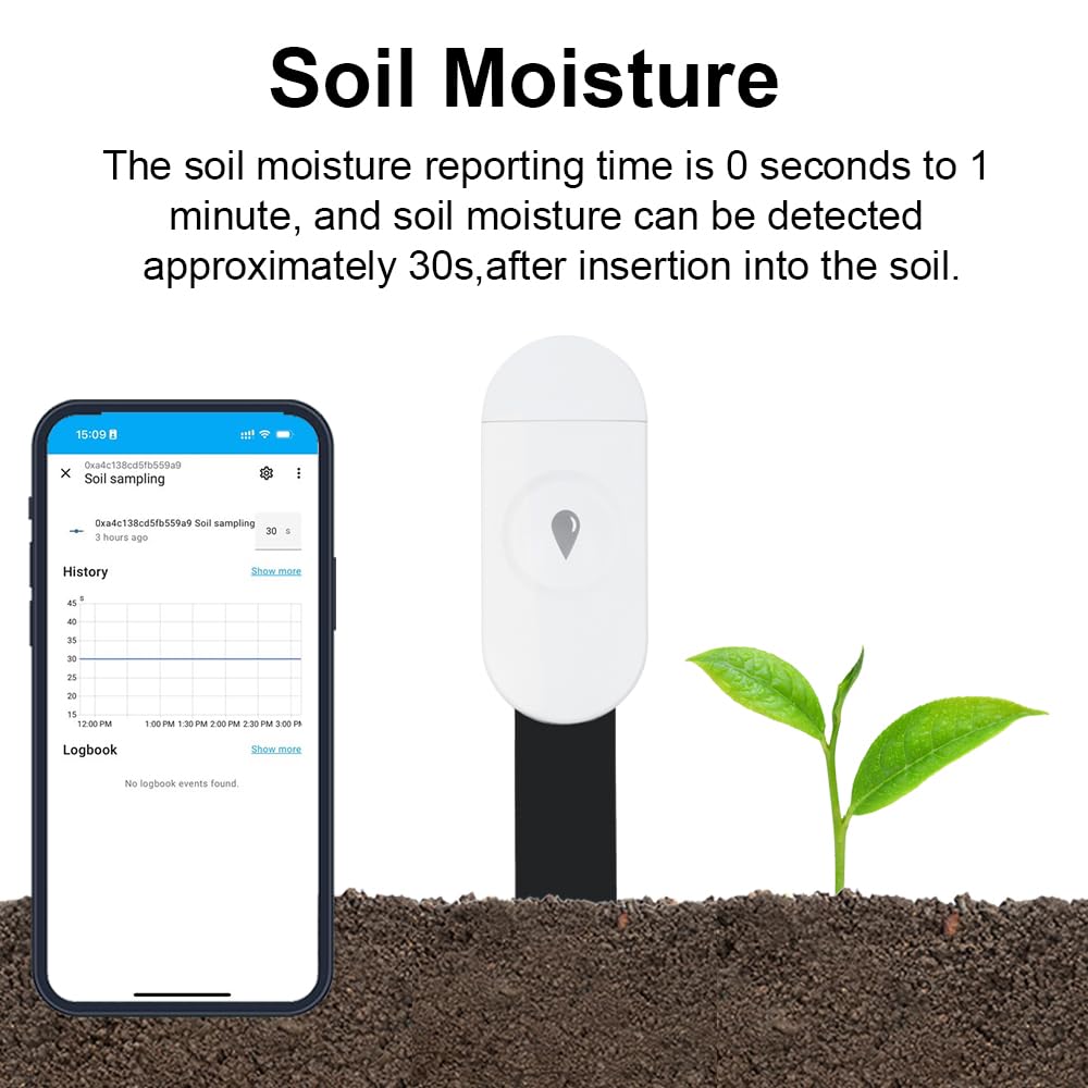 Haozee Sensor de Humedad del Suelo Inteligente, Paquete de 3, Se Requiere Concentrador Zigbee | Sensor capacitivo, medidor de humedad/temperatura para plantar jardín, compatible con Home Assistant Zigbee2mqtt