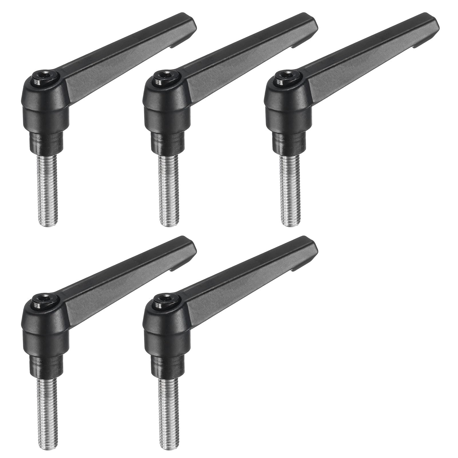 uxcell 5pcs Adjustable Clamping Lever Handle M8 x 30mm Metric 304 Stainless Steel Male Threaded Stud Hand Knobs Push Button Ratchet Rotating Screw Handles Bolts with Locking Lever Black
