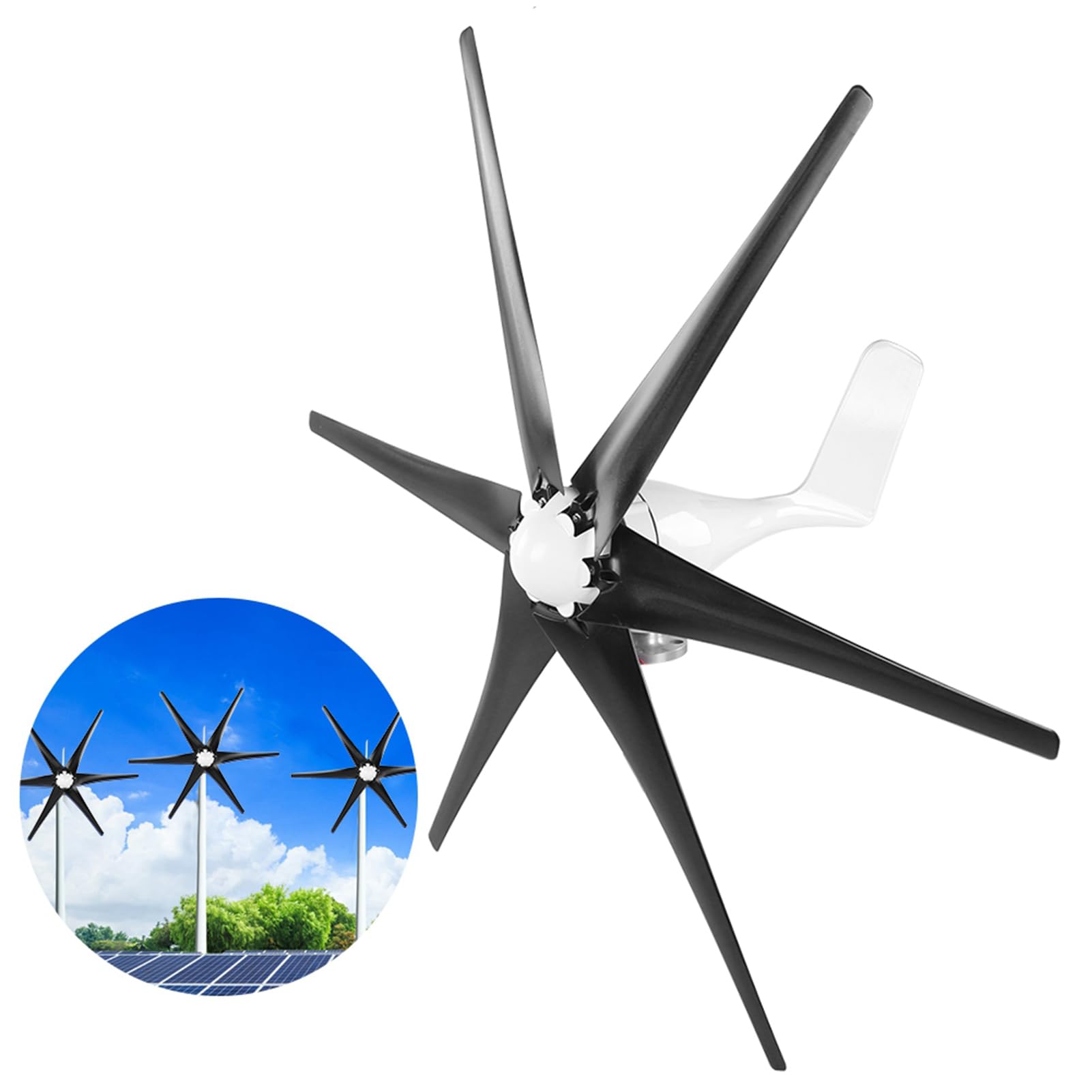 Cocoarm Mini Turbinas Eólicas Generador de Viento Aleación y Plástico 300W 6 Palas 12V 24V 48V Bajo Nivel de Ruido con Controlador para Uso en el Hogar, Granja, Barco Fuera de la Red (24V)