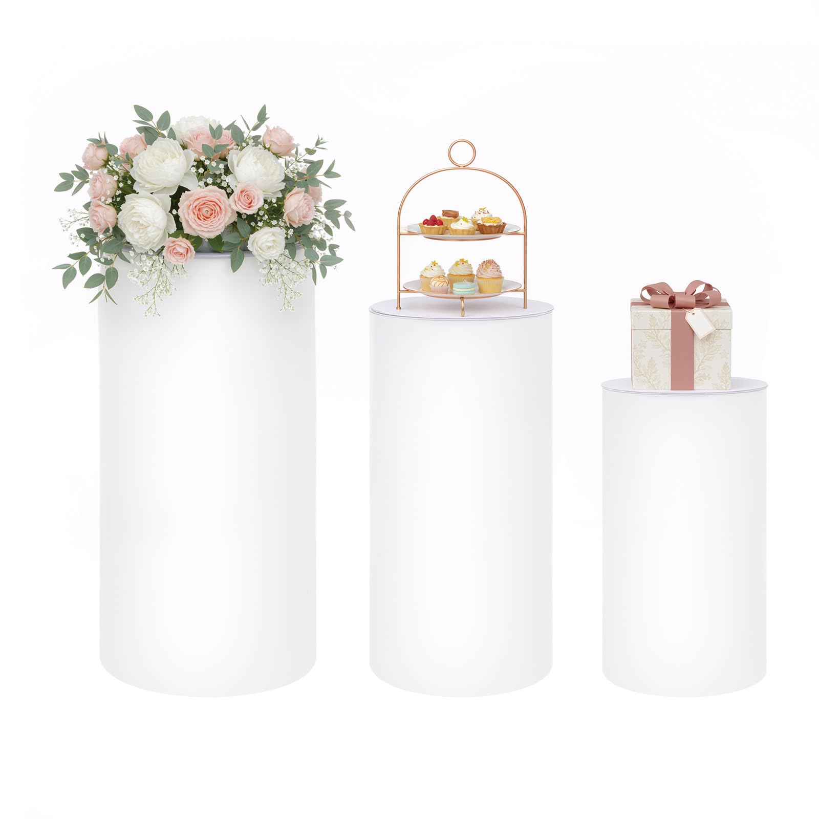 Base cilindrica, set da 3 pezzi, supporto a colonna bianco, base espositore