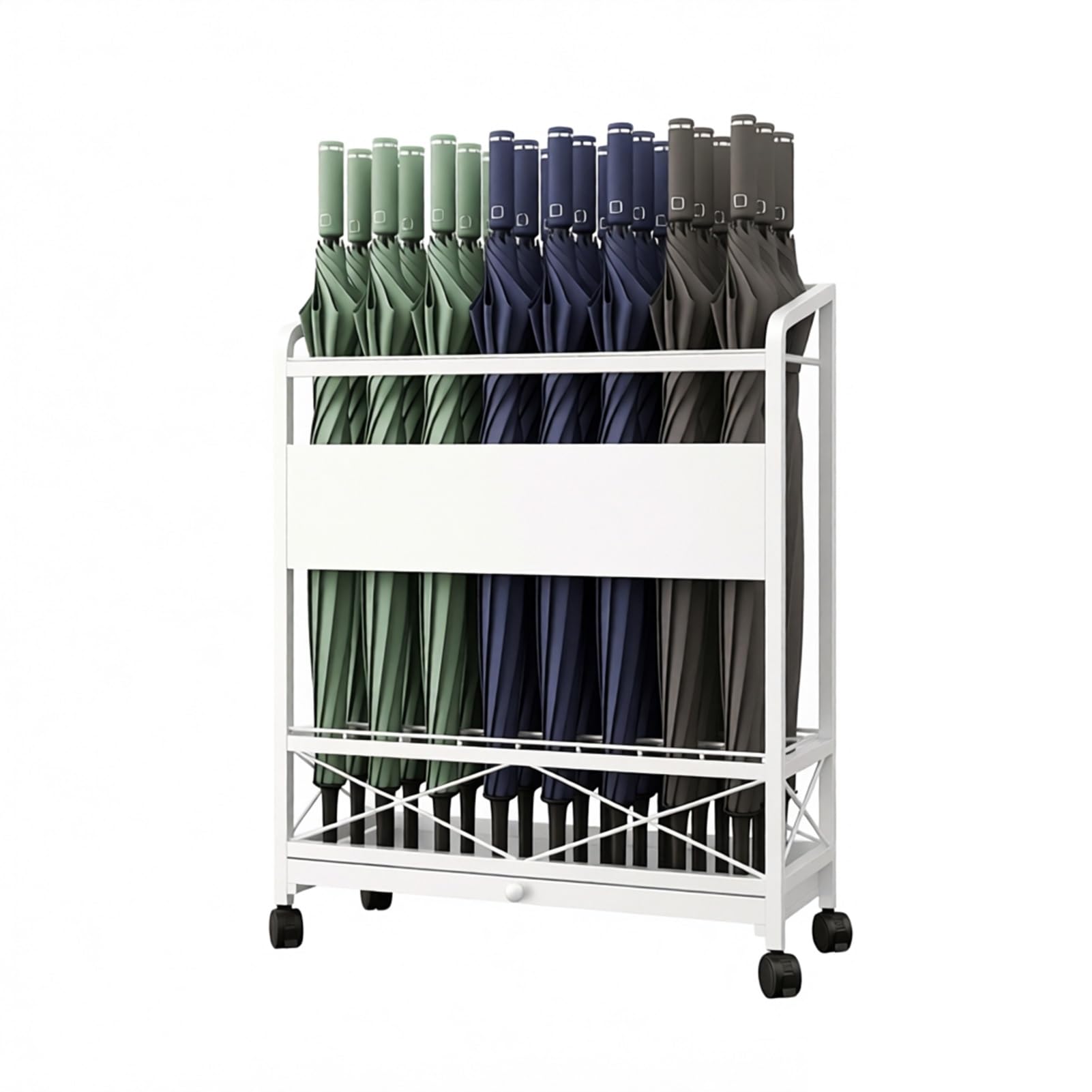 WXPGFEQ 360° Movable Umbrella Stand, Iron Draining Storage Rack for Home Entrance, Hotel Lobby, Easy Assembly