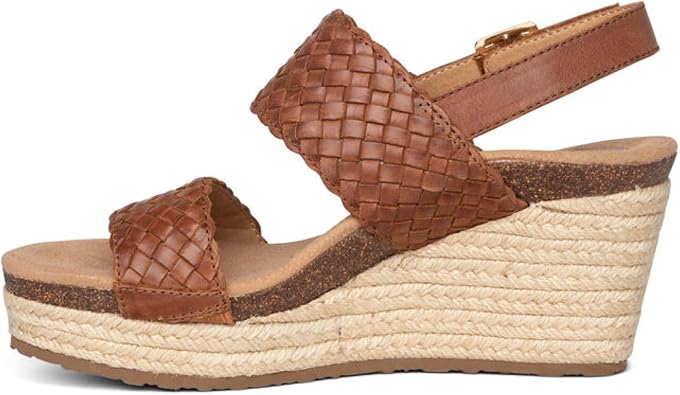 Aetrex Women's Summer Orthopedic Woven Quarter Strap Wedge Sandals - Arch Support Jute Wrapped Platform Wedge Sandals