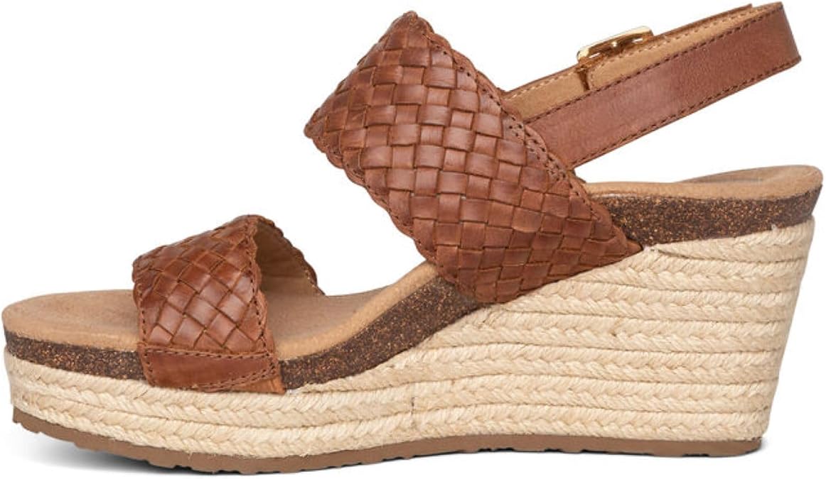 Aetrex Women's Summer Orthopedic Woven Quarter Strap Wedge Sandals - Arch Support Jute Wrapped Platform Wedge Sandals