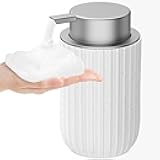 Ceramic Foaming Soap Dispenser, 12 oz Bathroom Foam Hand Soap Dispenser, Refillable Lotion Soap Dispenser with Removable Pump for Kitchen Hand Wash Dispenser, Modern Home Decor (Speckled White)