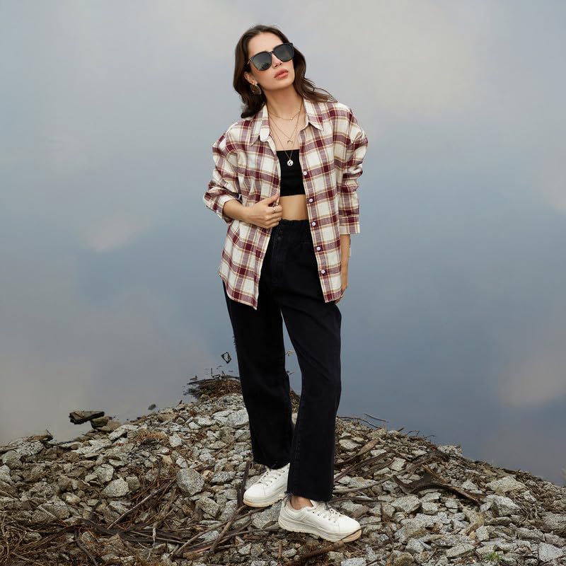 Image of PINACOLADA Women's Solid Oversized Shirt for Casual Wear | Spread Collar | Long Sleeve | Button Closure | Oversized Shirt Crafted with Comfort Fit for Everyday Wear